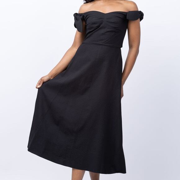 Tanya Taylor NWT Ashland Black Cotton Sweetheart Off-The-Shoulder Midi Dress - Picture 3 of 13